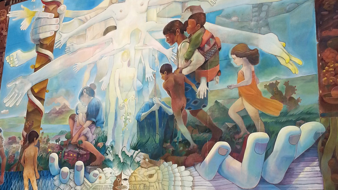 Style mixes classic painting, post-muralism and illustration