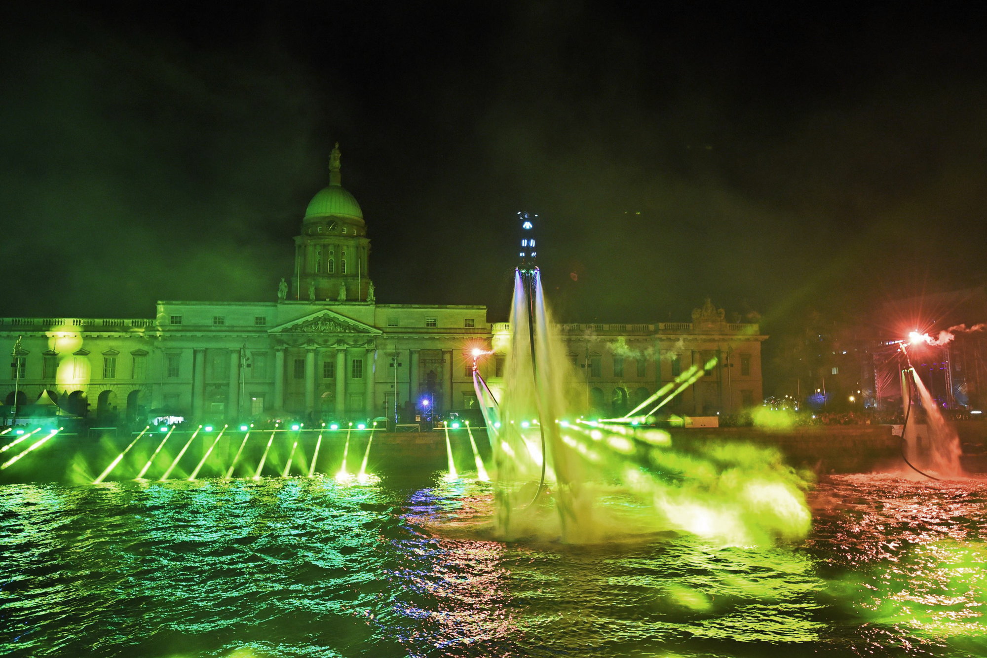 During the Dublin New Year's Eve Festival, the Liffey River becomes a light show