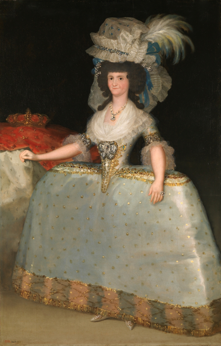 La reina María Luisa con tontillo de Goya inspiró en 1963 al modista para la creación de este vestido de noche en satén verde