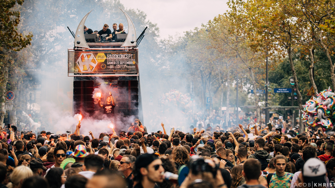 Twelve floats roam the streets of Paris to the rhythm of electronic music at the Techno Parade in Paris on September 28, 2019