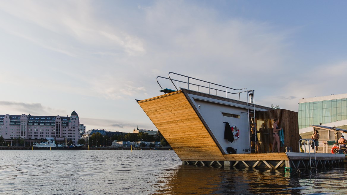 Enjoy Easter at the Swim Club and Sauna of Sorenga, a non-profit organization that allows you to book your floating sauna next to the Oslo Opera House