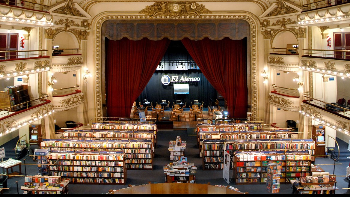 El Ateneo in Buenos Aires is located in the former Grand Splendid theatre. Its original architecture has been preserved, making it one of the world’s most beautiful bookstores.