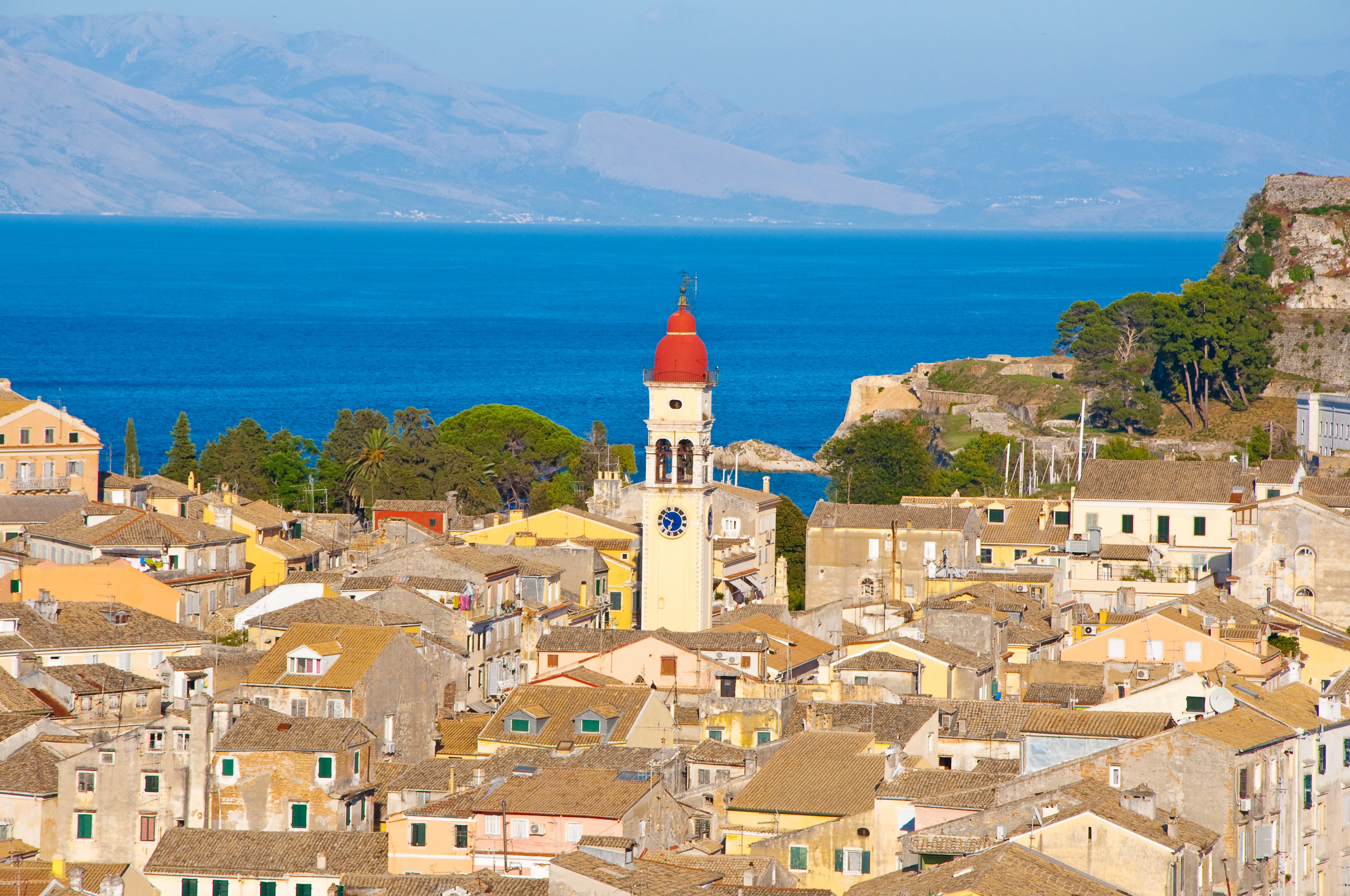The red dome atop the Agios Spyridon bell tower is one of the symbols of Corfu.