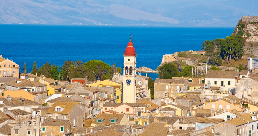 The red dome atop the Agios Spyridon bell tower is one of the symbols of Corfu.