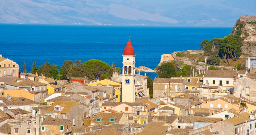 The red dome atop the Agios Spyridon bell tower is one of the symbols of Corfu.