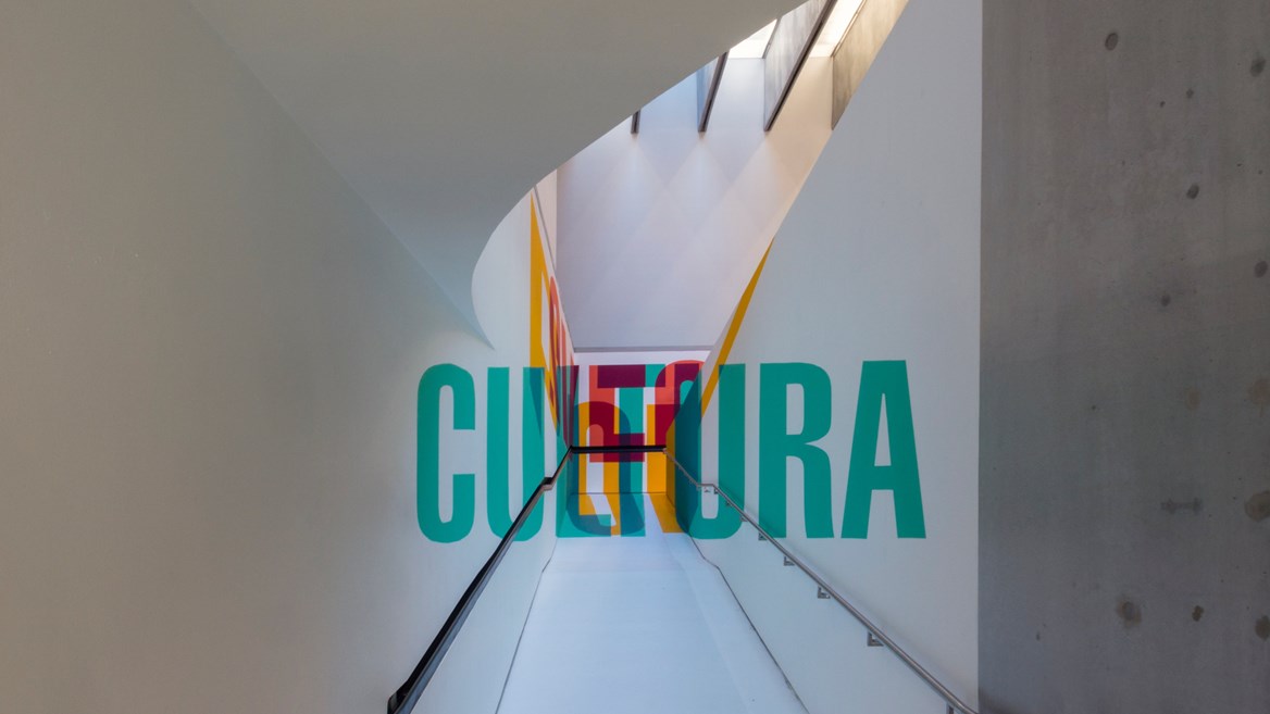 Cultura/sveglia/popolo by Boa Mistura in the MAXXI National Museum in Rome, Italy.