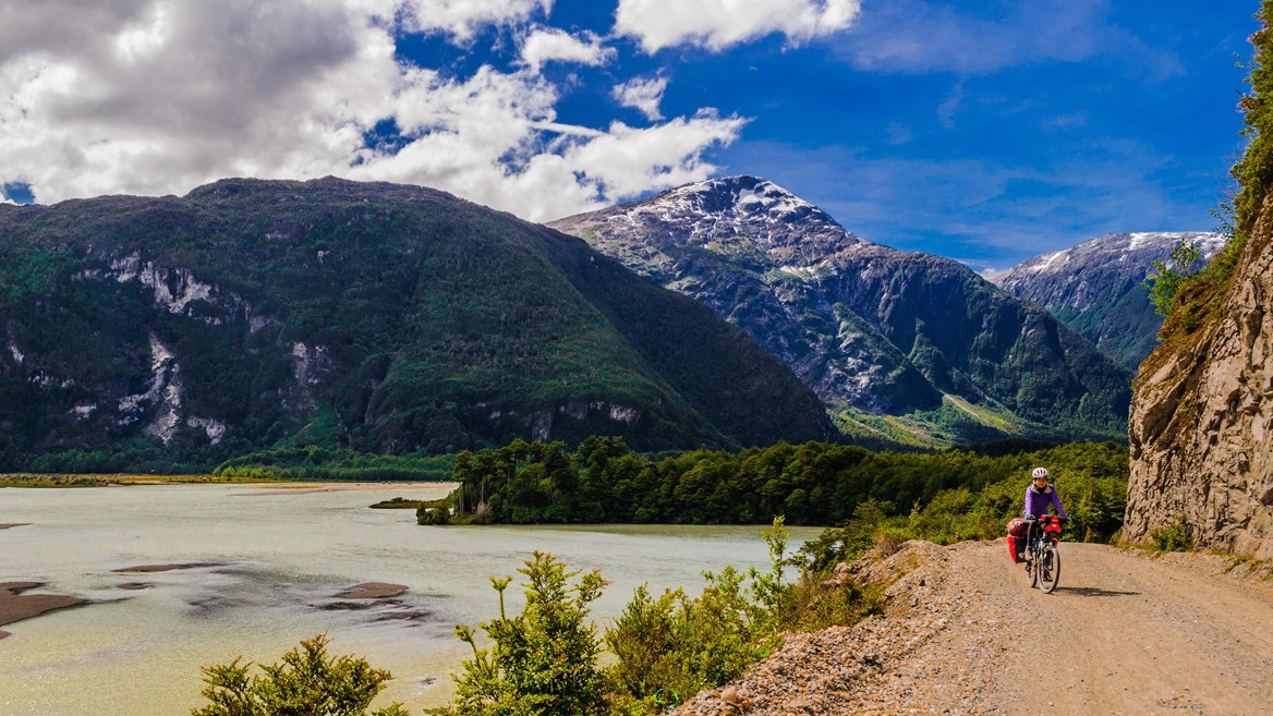 Biking the 1,200km Carretera Austral – built in the 1970s – is one of the most scenic routes in Latin America, extending from snow-capped peaks to lush green valleys.
