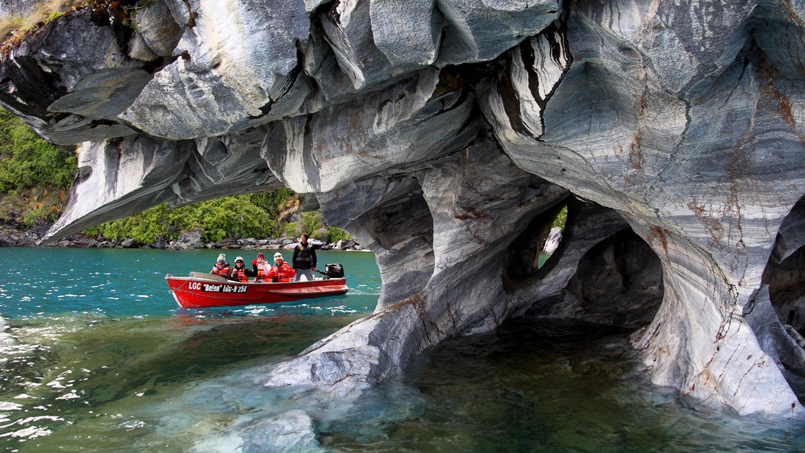 The Marble Cathedrals, in Lake General Carrera, were declared a nature sanctuary in 1994. Their formations are the result of water erosion over centuries.