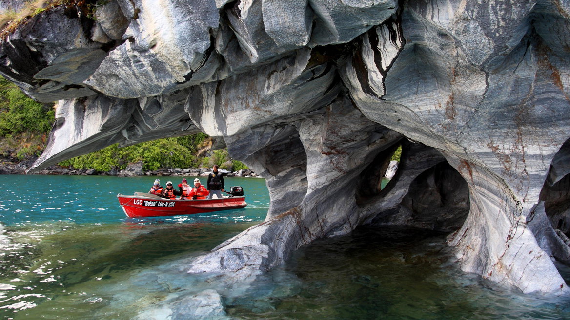 The Marble Cathedrals, in Lake General Carrera, were declared a nature sanctuary in 1994. Their formations are the result of water erosion over centuries.