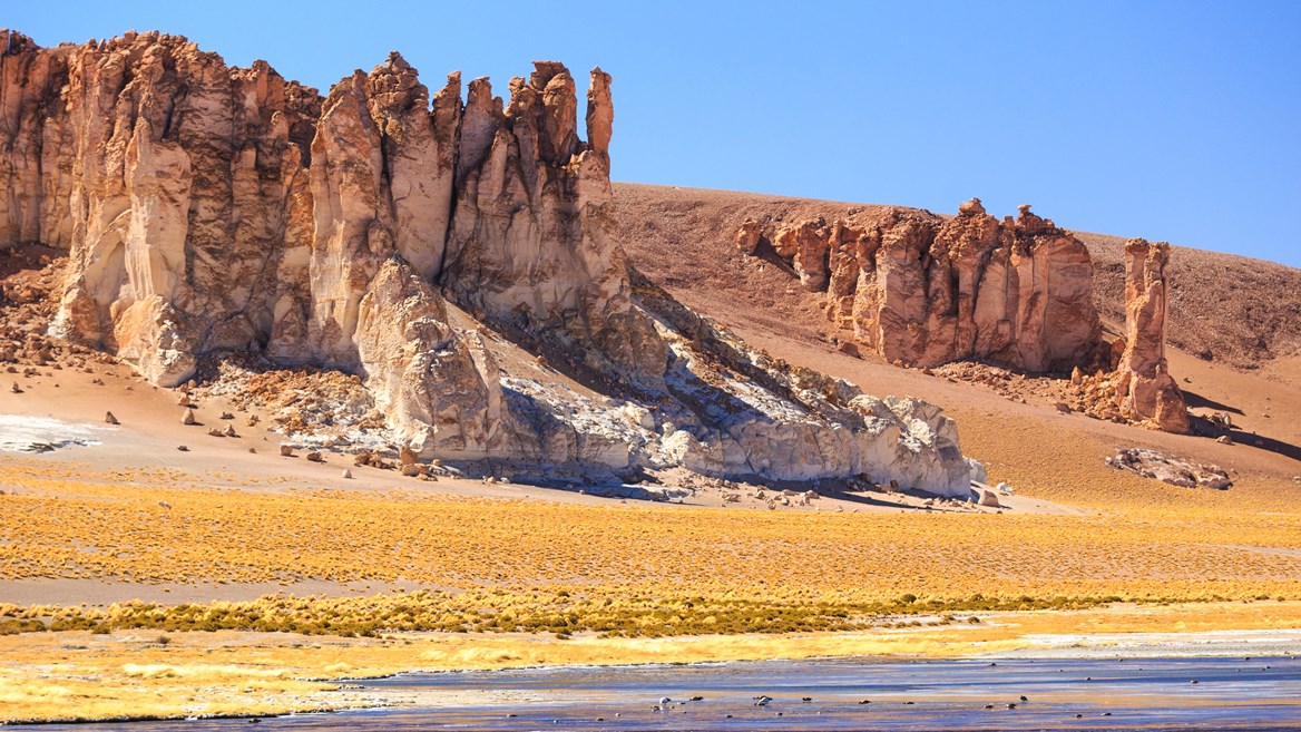 The Los Flamencos National Reserve in the Atacama Desert is home to the make-believe landscapes of the Tara Salt Flat.