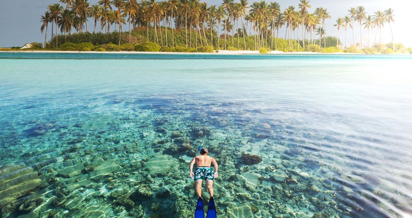 Maldivas uno de los mejores lugares del planeta para la práctica del snorkel gracias a sus aguas cristalinas y sus enormes arrecifes.