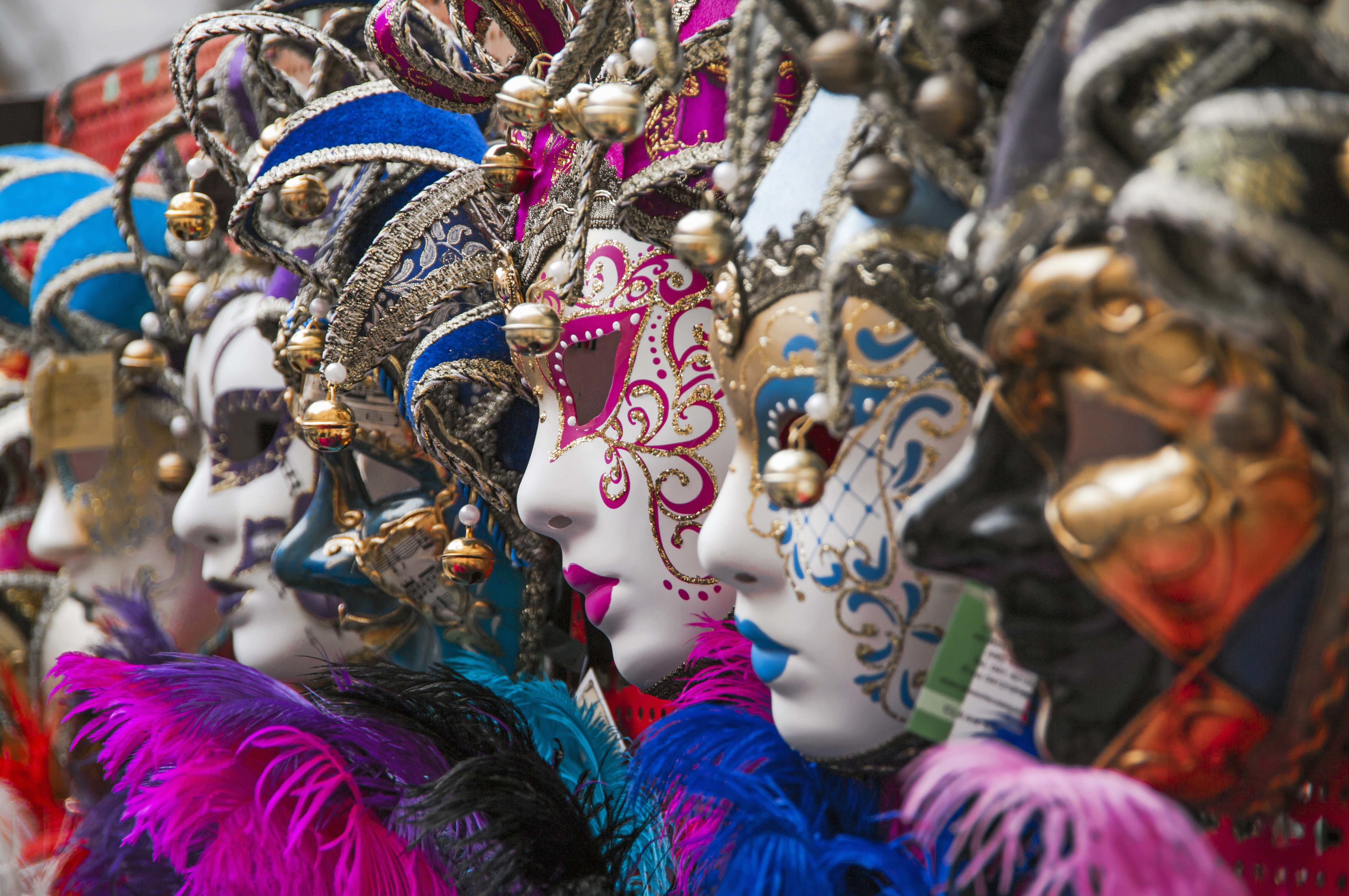 During the ten days of the Venice Carnival, locals go out dressed in period clothing and Venetian masks.