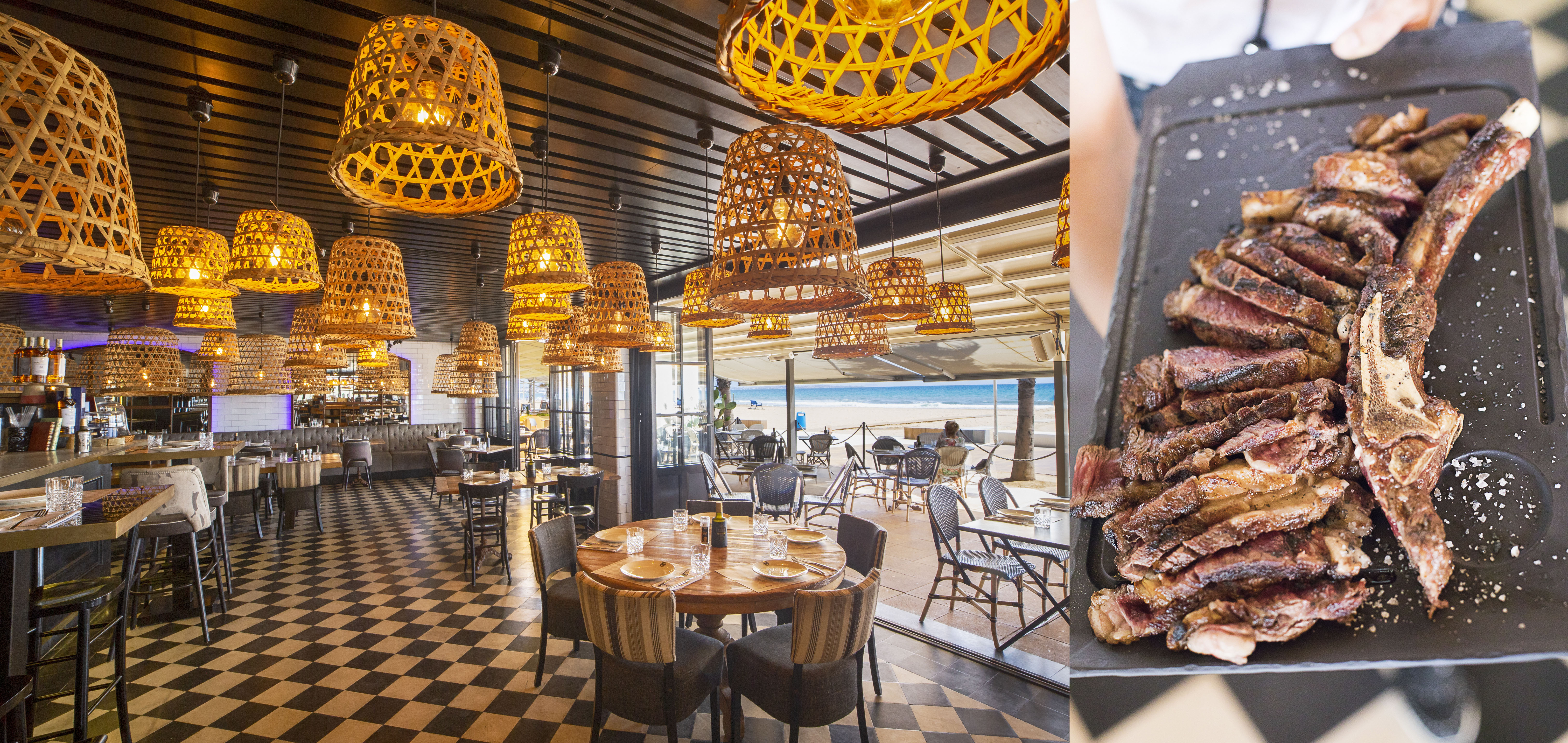 Interiors of Moments, designed by Toni Espuch, and Tomahawk Steak of Wagyu