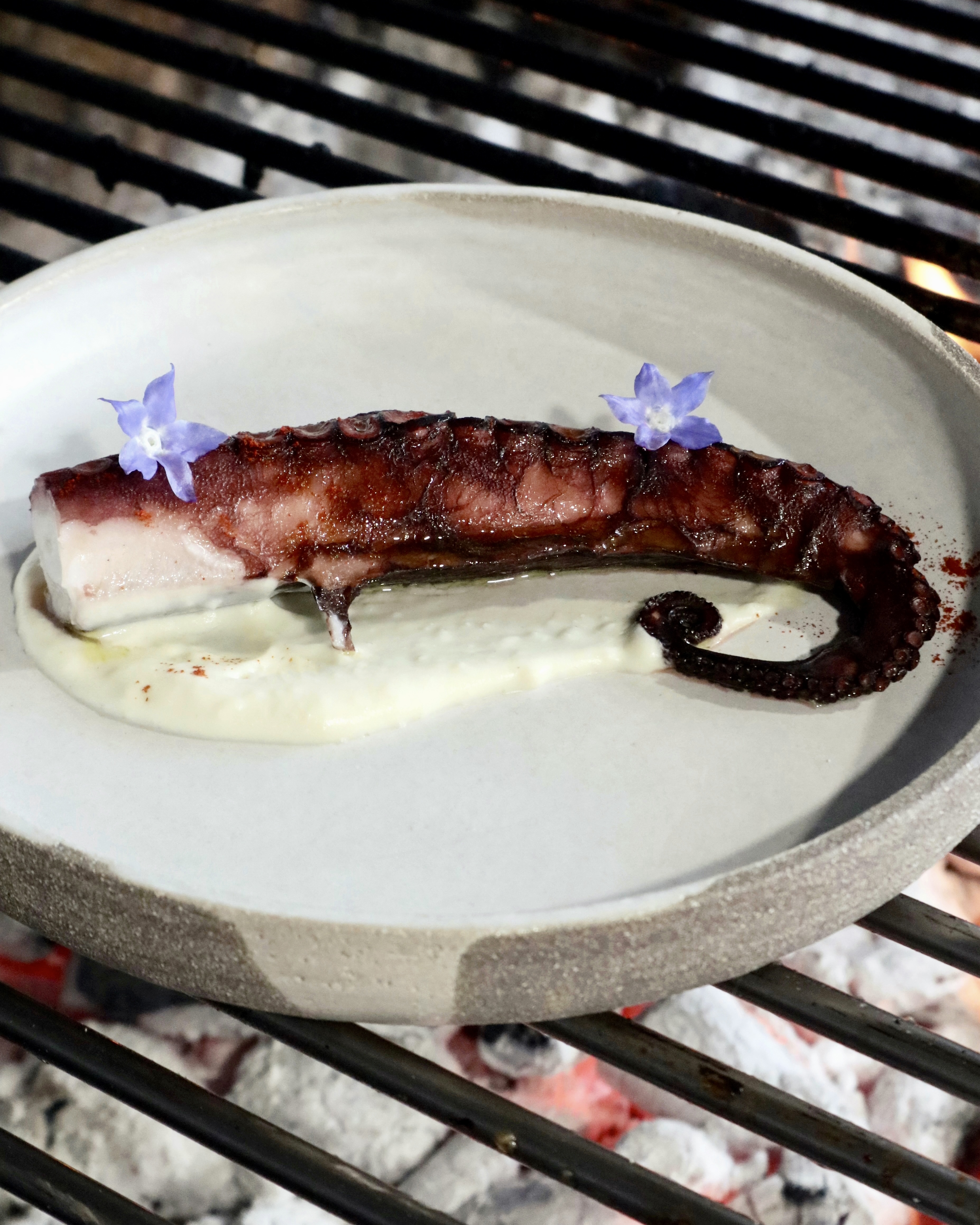 Plato de pulpo sobre las brasas en Hamarratz