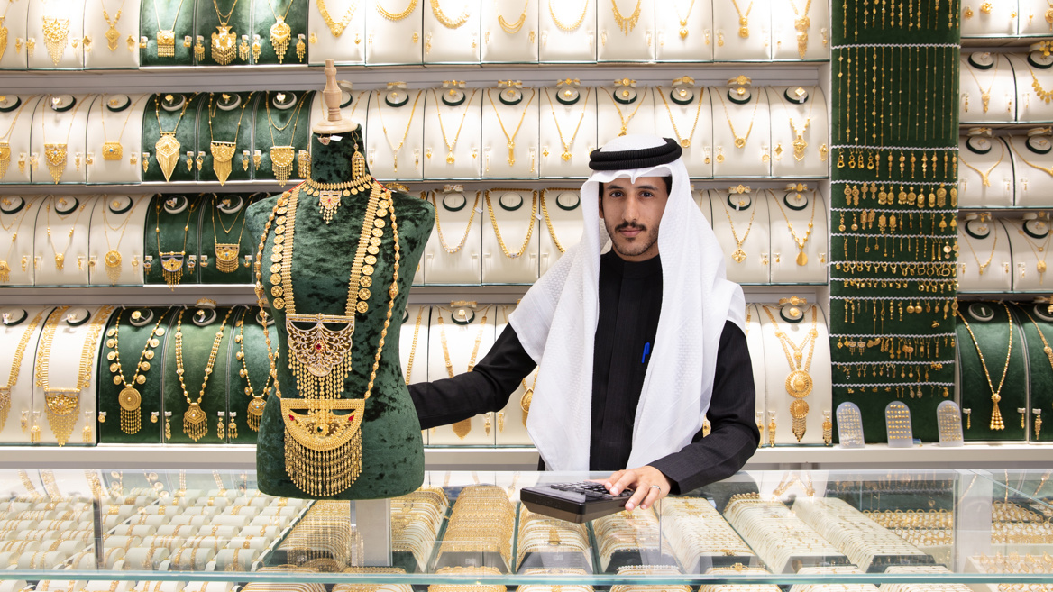 Gold necklaces made of 21-carat Qatari gold