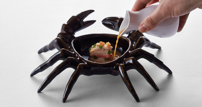 Recipe from The Yeatman served on a crab-shaped sculptural plate