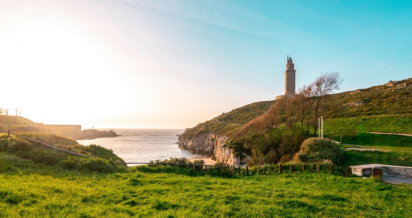 View of the Atlantic Ocean with the Tower of Hercules in the background