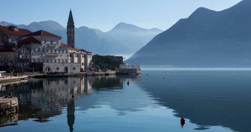 View of Kotor Bay, flanked by mountains. Courtesy of Porto Montenegro.